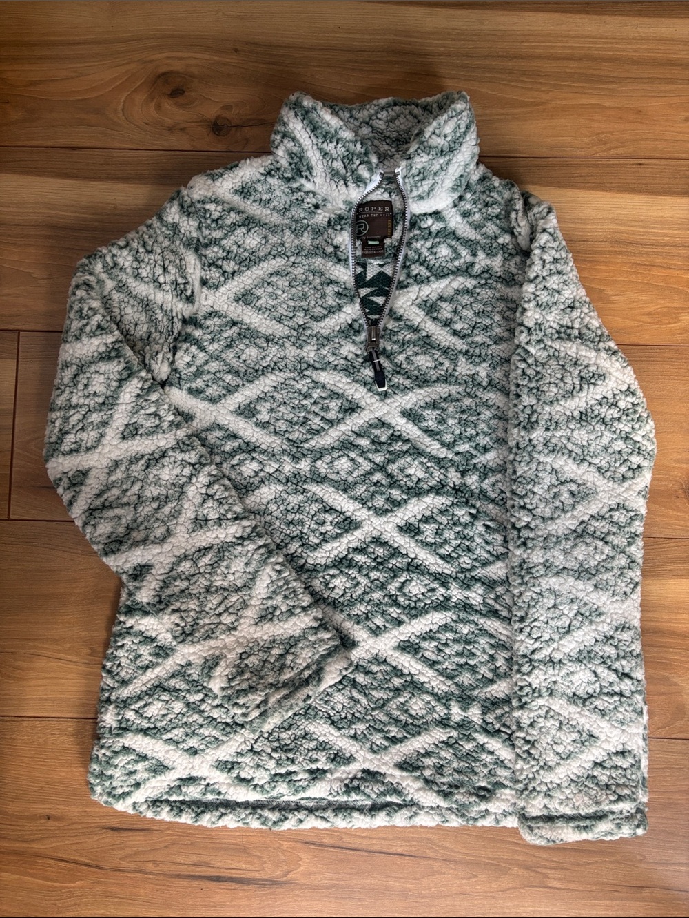 Roper Sherpa Quarter-Zip Pullover - Green & White